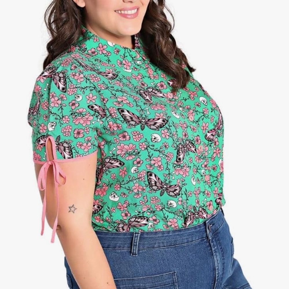 NWT Hell Bunny 2X Madilynn Floral Skull Moth Blouse